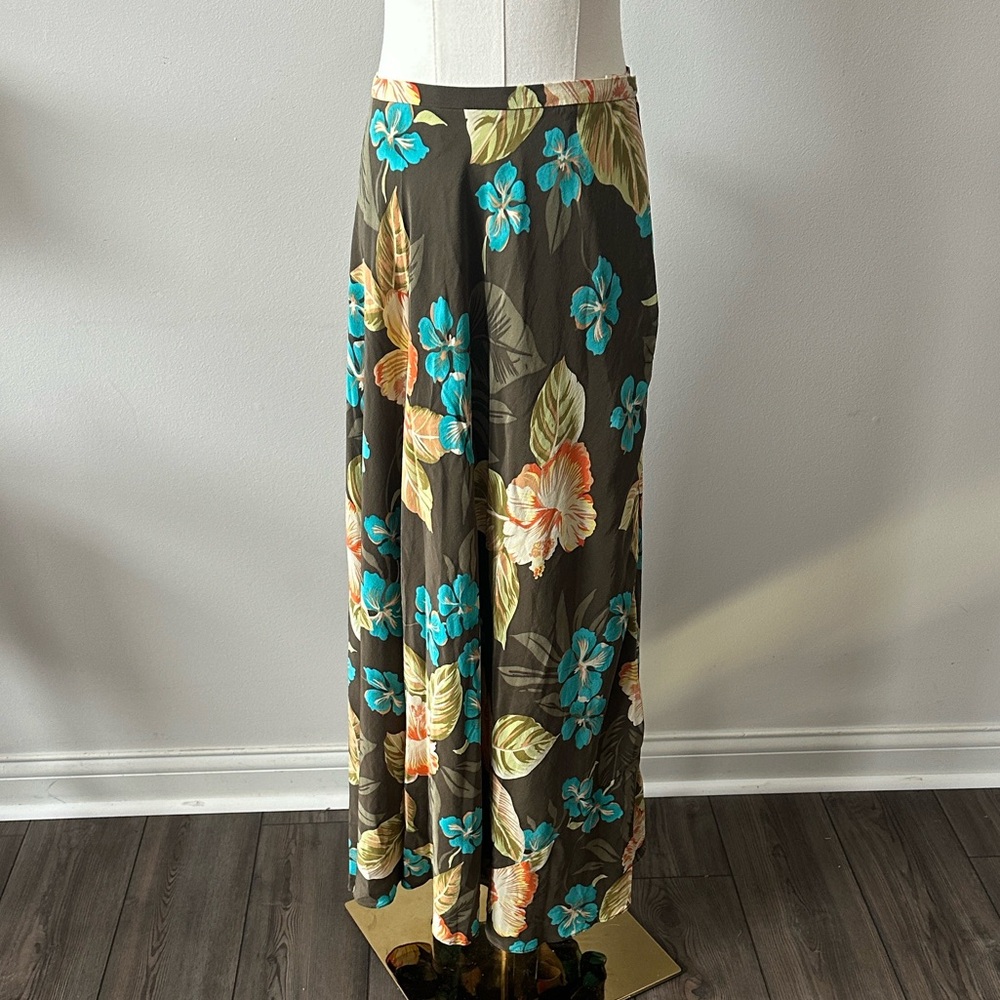 Womens Silk Lightweight Bold Floral Resort‎ Wear Tropical A Line Midi Skirt 14
